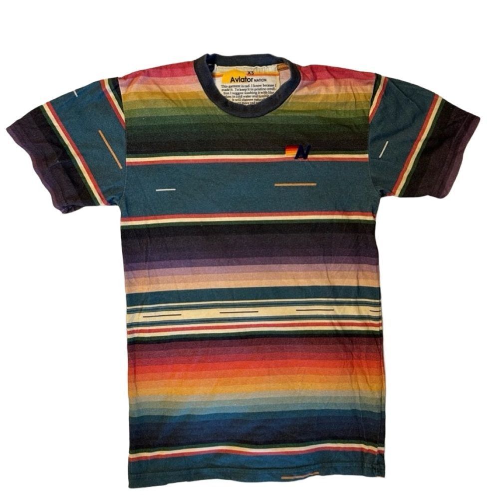 Aviator Nation Rainbow Stripe Short Sleeve Tee Vintage Soft Crewneck XS